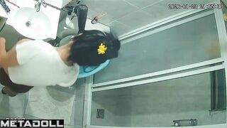 Solo toilet scene - pregnant babe's being watched and she doesn't know it