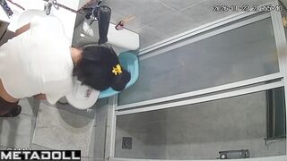 Solo toilet scene - pregnant babe's being watched and she doesn't know it