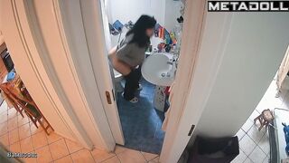 Solo bathroom scene - babe's being watched and she doesn't know it