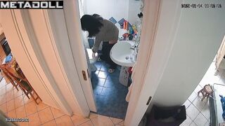Solo bathroom scene - babe's being watched and she doesn't know it