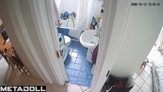 Brunette decided to relax on the toilet after cleaning