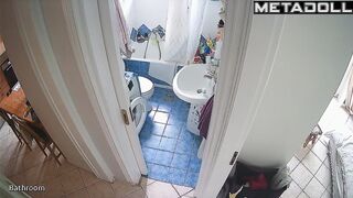 Brunette decided to relax on the toilet after cleaning