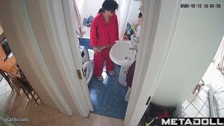 Brunette decided to relax on the toilet after cleaning