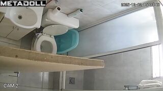 Pregnant lady peeing and people are watching her, hidden cam
