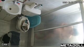 Pregnant brunette is making her morning routine right now