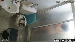 Pregnant brunette is making her morning routine right now
