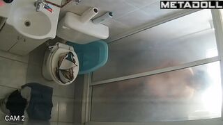 Pregnant brunette is making her morning routine right now