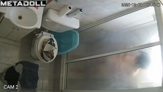 Pregnant brunette is making her morning routine right now