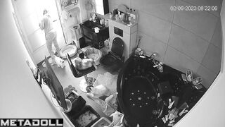 Animal lover peeing after a hard day (bathroom tape)