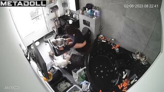 Animal lover peeing after a hard day (bathroom tape)