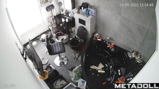 A secret camera records every move in the bathroom