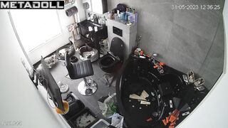 A secret camera records every move in the bathroom