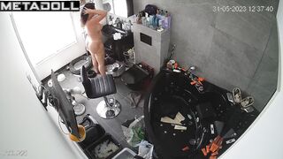 A secret camera records every move in the bathroom