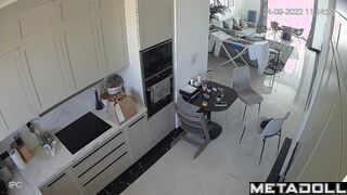 Bald sexy husband fucking his beauty wife right on the kitchen chair