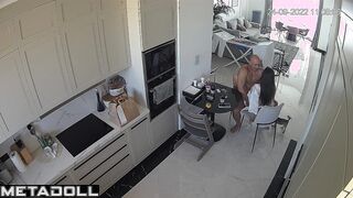 Bald sexy husband fucking his beauty wife right on the kitchen chair