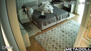 While changing clothes, the girl showed her small tits to a hidden camera