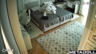 While changing clothes, the girl showed her small tits to a hidden camera