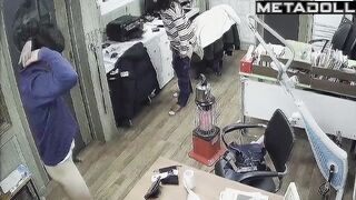 A guy is fucking his Asian mistress right in the office