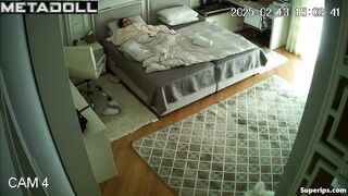 After a phone call, a young student secretly masturbates