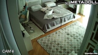 After a phone call, a young student secretly masturbates