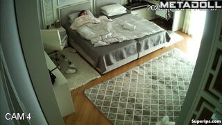 After a phone call, a young student secretly masturbates