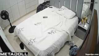 A skinny girl slyly pulls down her panties to entice her lover into fuck