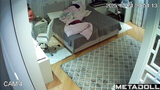 A cute girl with small breasts bares them while changing clothes