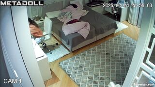 A cute girl with small breasts bares them while changing clothes
