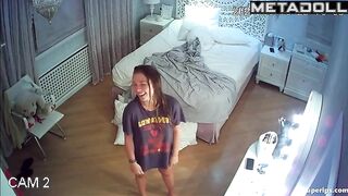 A pretty girl unabashedly shows her friend that she's not wearing panties