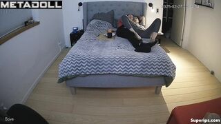 Husband slips his hand under his wife's panties while she's watching TV