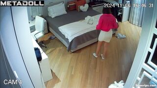 A cute college girl pulls down her panties, revealing her shaved pussy