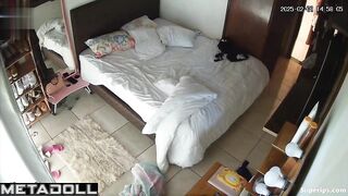 A horny, bearded man is fucking his chubby wife in the mouth