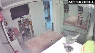 A student confidently shows off her bare little boobs in front of her aunt