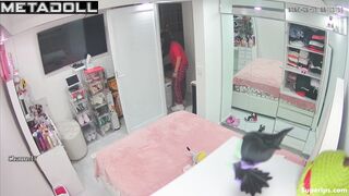 A student confidently shows off her bare little boobs in front of her aunt