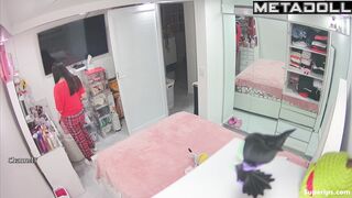 A student confidently shows off her bare little boobs in front of her aunt