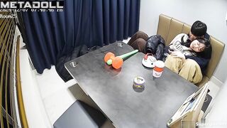 A young Asian girl enjoys her boyfriend secretly caressing her hot pussy