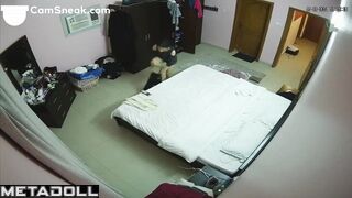 Btunette was getting dressed and looking in the mirror