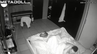 Husband closes the bedroom door so no one can hear the moans during sex