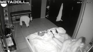 Husband closes the bedroom door so no one can hear the moans during sex