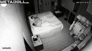 Wife plays with her husband's cock, pressing his hand against her hot cunny