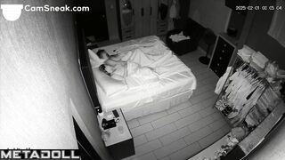 Wife plays with her husband's cock, pressing his hand against her hot cunny