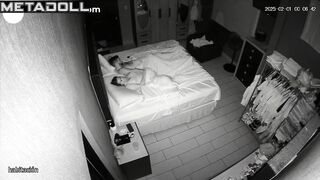 Wife plays with her husband's cock, pressing his hand against her hot cunny
