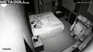 Wife plays with her husband's cock, pressing his hand against her hot cunny