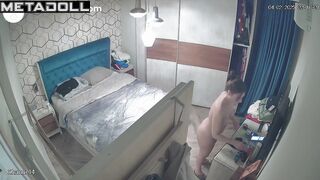 A pretty girl with a sexy bare butt walks into her room without panties